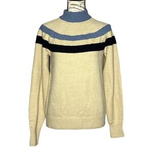 Les Serein SMALL Striped Chest Ribbed Detail High Neck Raglan Sleeve Sweater